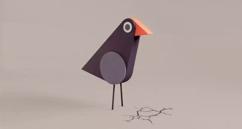 Funny geometry bird in 3d style animation example